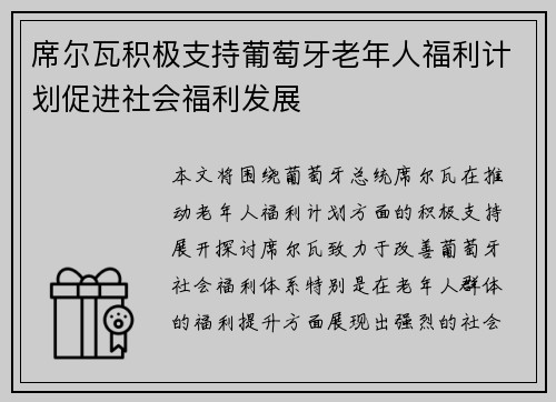 席尔瓦积极支持葡萄牙老年人福利计划促进社会福利发展