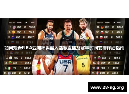 如何观看FIBA亚洲杯男篮入选赛直播及赛事时间安排详细指南