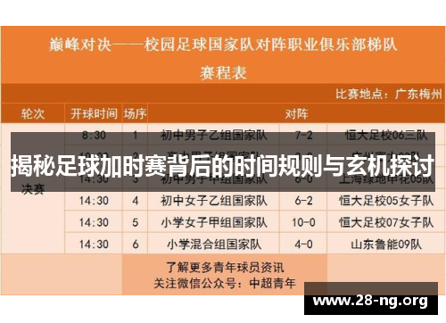 揭秘足球加时赛背后的时间规则与玄机探讨
