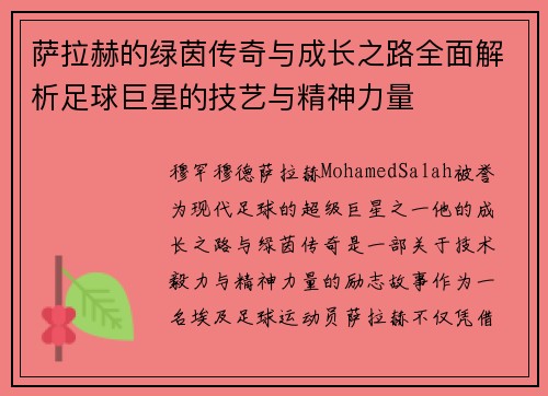 萨拉赫的绿茵传奇与成长之路全面解析足球巨星的技艺与精神力量